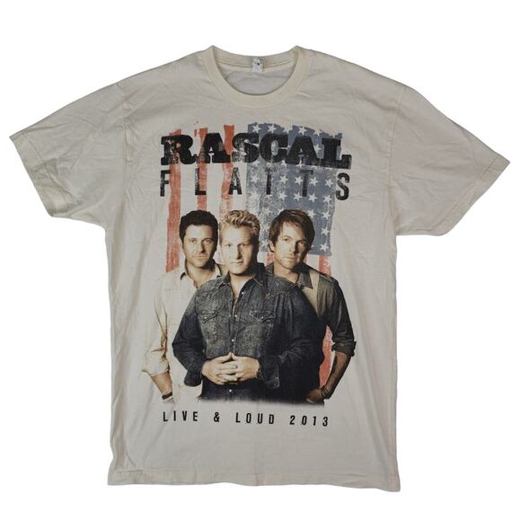Rascal Flatts Live & Loud 2013 Tour Concert T-Shirt Ivory Mens Medium - Picture 1 of 8